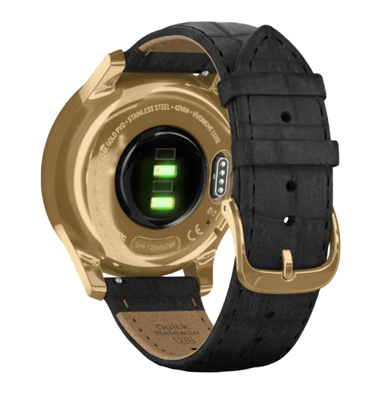 Garmin Vívomove Luxe - 24K Gold PVD Stainless Steel Case with Black Embossed Italian Leather Band (010-02241-02) by Garmin