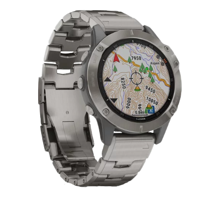 Garmin Fenix 6 Sapphire Titanium smartwatch with vented titanium bracelet