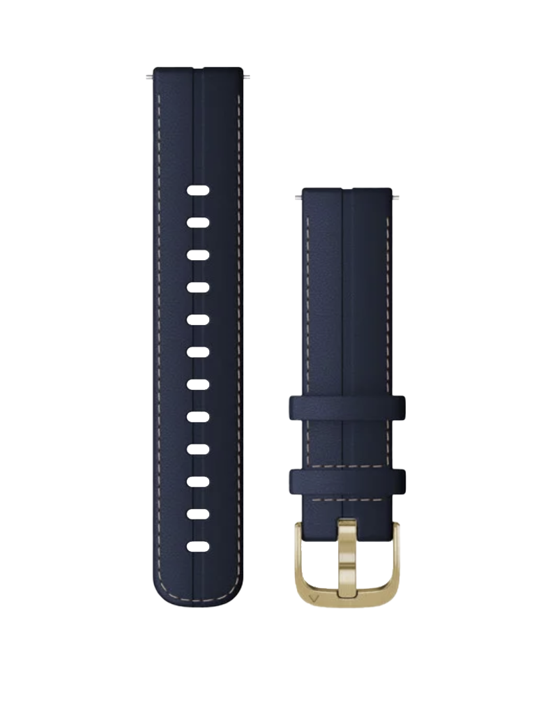 Garmin Quick Release watch bands, 18 mm navy leather with light gold hardware, set of 2 straps