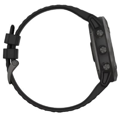 Garmin Fenix 6X Pro Solar smartwatch with titanium carbon gray DLC coating and black band