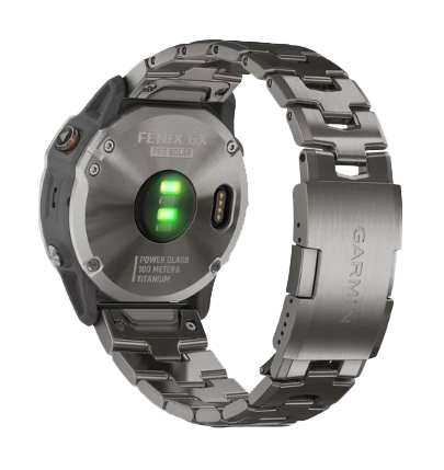 Garmin Fenix 6X Pro Solar Titanium smartwatch with vented titanium bracelet, refurbished