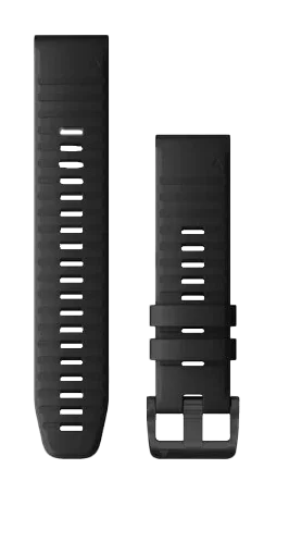 Garmin QuickFit 22 watch band set, black silicone; two-piece with a long strap and buckle.