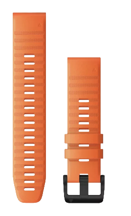 Garmin Quickfit 22 watch band in Ember Orange silicone; two-piece set with black buckle.