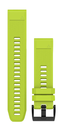 Garmin QuickFit 22 watch band set in Amp Yellow silicone, two-piece with perforated long strap and buckle strap