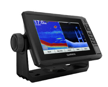 Garmin ECHOMAP 72cv UHD marine chartplotter with Worldwide Basemap (010-02333-00) on an adjustable mount