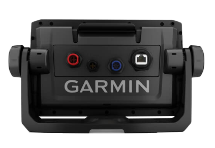 Garmin ECHOMAP UHD 72sv marine chartplotter back panel with red, blue and black ports
