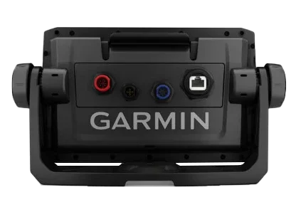 Garmin ECHOMAP UHD 72sv marine chartplotter back panel with red, blue and black ports