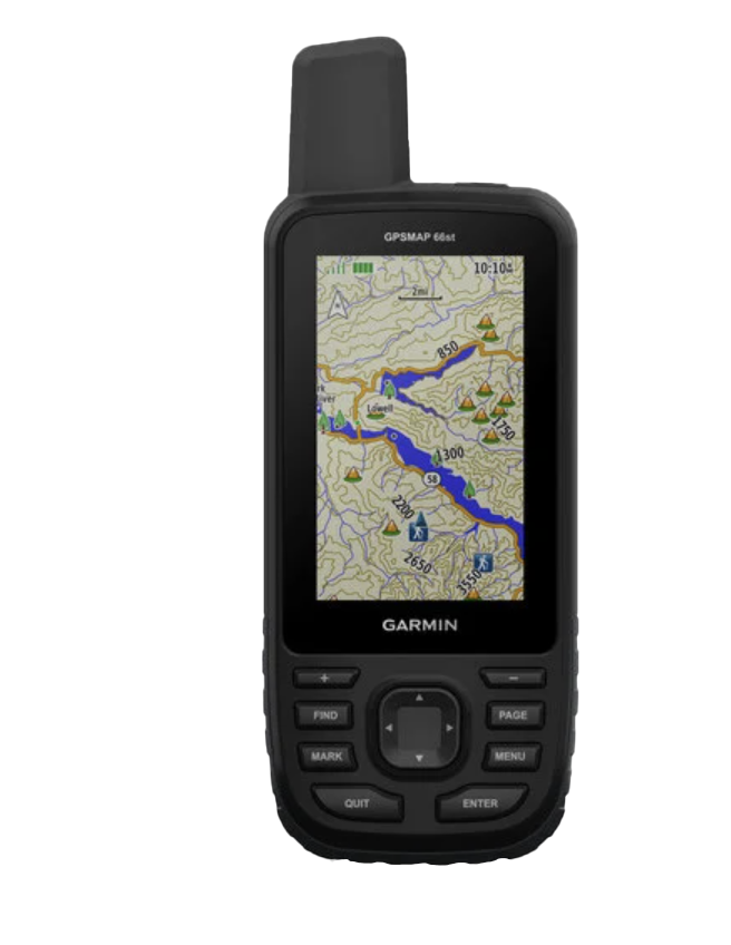 Garmin GPSMAP 66st handheld GPS with TOPO maps, rugged black exterior, refurbished