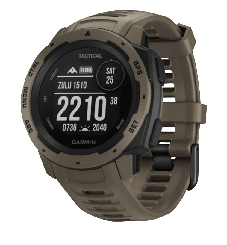 Garmin Instinct Tactical GPS smartwatch, coyote tan with rugged bezel and strap