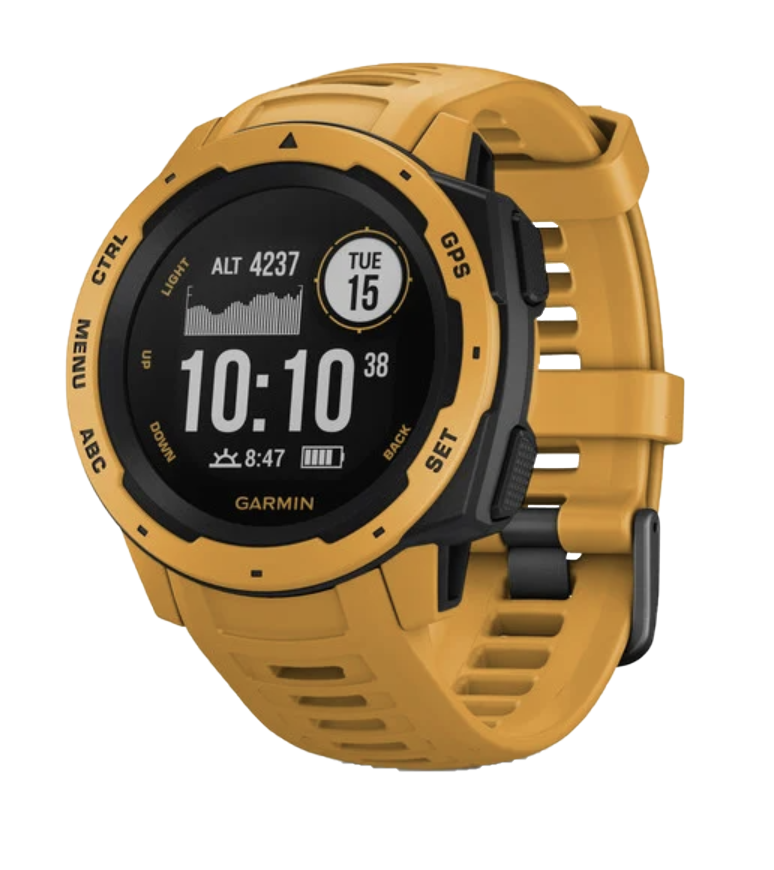 Garmin Instinct Sunburst rugged GPS smartwatch, orange band, certified refurbished