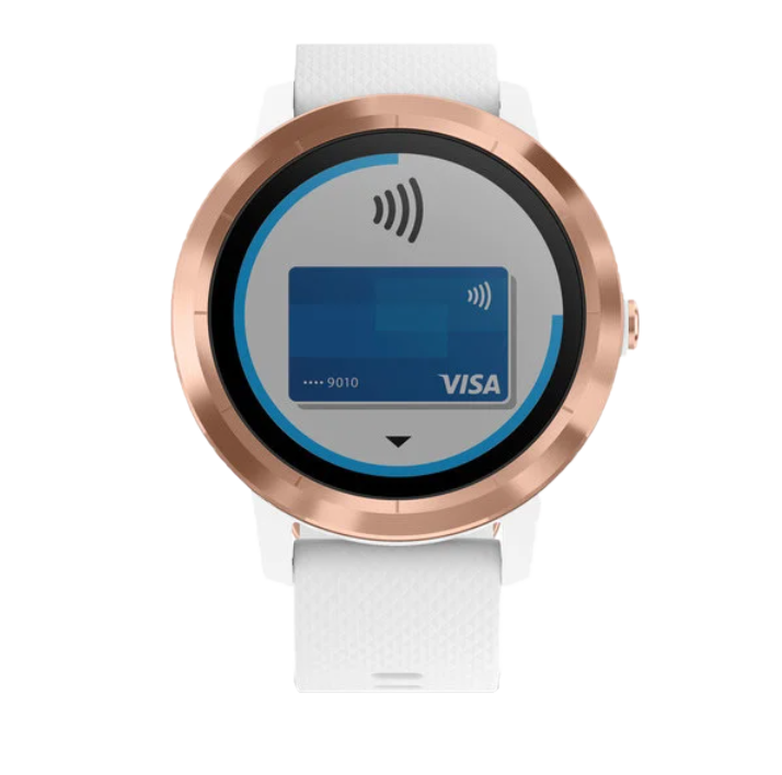 Garmin Vivoactive 3 GPS smartwatch, white strap with rose-gold bezel, Garmin Certified Refurbished.