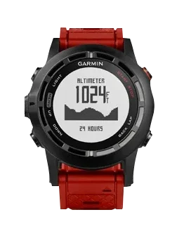 Garmin Fenix 2 SE GPS smartwatch with black bezel and red band, refurbished