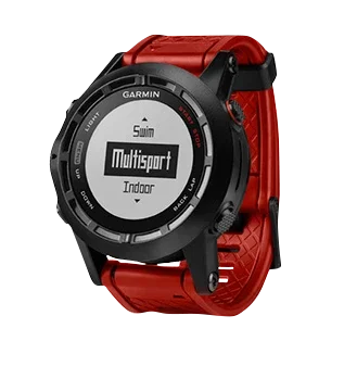 Garmin Fenix 2 SE GPS smartwatch with black bezel and red band, refurbished