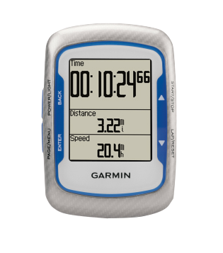 Garmin Edge 500 bicycle computer, blue and silver with digital display