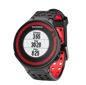 Garmin Forerunner 220 smartwatch, black with red accents, fitness GPS watch for runners.