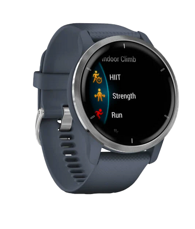 Garmin Venu 2 GPS smartwatch, silver bezel with granite blue band