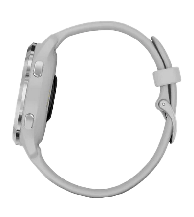 Garmin Venu 2S smartwatch with silver stainless steel bezel and mist gray case with silicone band (010-02429-02)