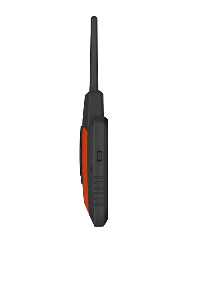 Garmin Alpha 200i handheld device with orange grip and black body, side view