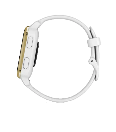 Garmin Venu Sq GPS smartwatch with white band and gold bezel