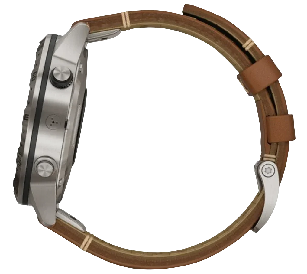 Garmin MARQ Adventurer men's luxury GPS smartwatch with stainless-steel case and brown leather strap