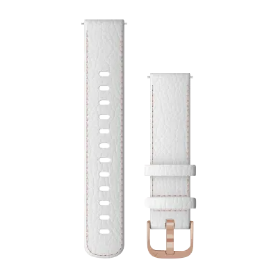 Garmin 18 mm white leather quick-release watch bands with rose gold hardware; two-piece set (010-12932-0L)