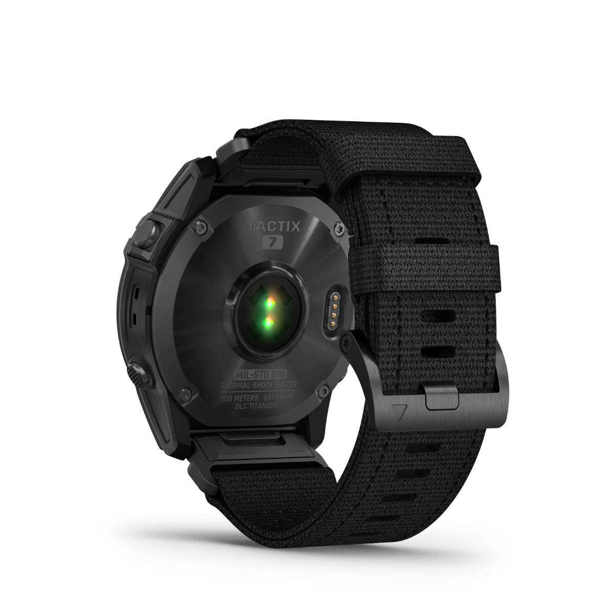 Garmin Tactix 7 Pro Edition smartwatch back view with black strap