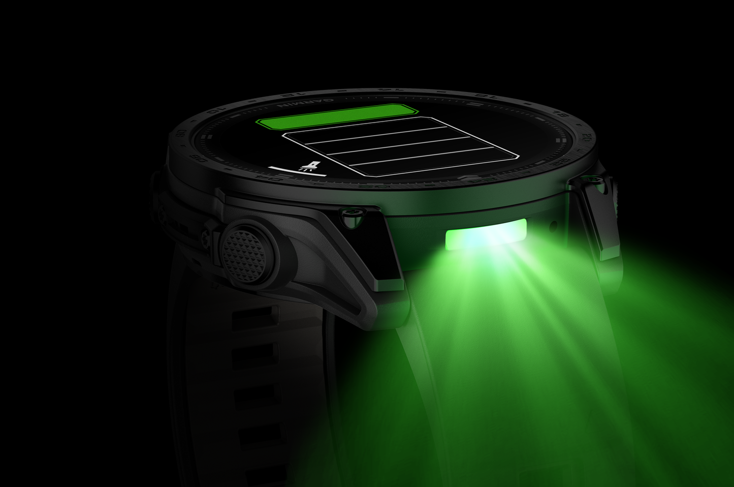 Garmin Tactix 8 AMOLED 47mm smartwatch with green accents and rugged black bezel