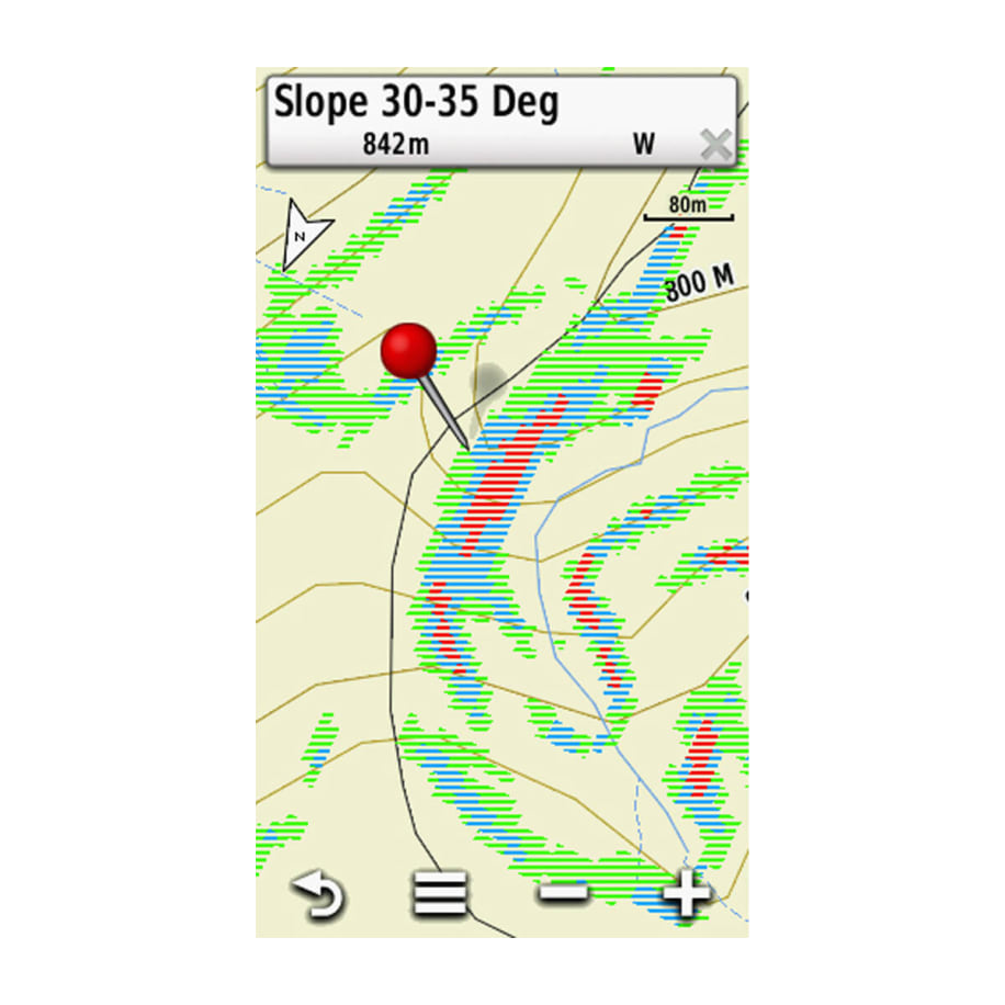 Garmin TOPO Iceland v6 Light map; colorful topo map display with red pin marker.