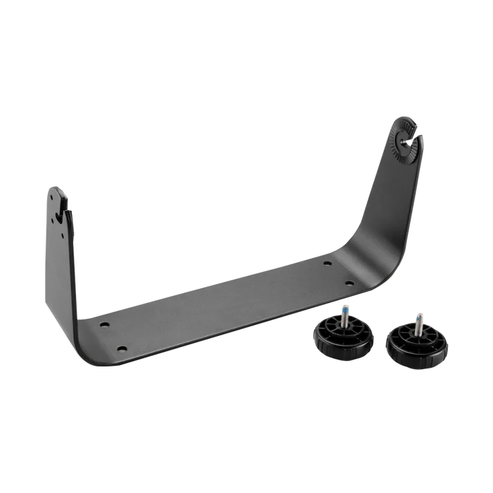 Garmin bail mount with knobs for GPSMAP 800 Series; dark gray metal bracket with two mounting knobs