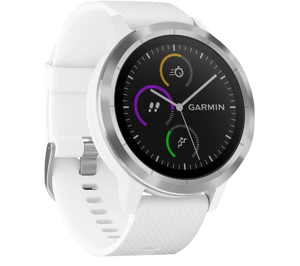 Garmin Vivoactive 3 GPS Smartwatch, white case with stainless steel hardware, certified refurbished