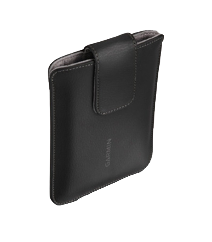 Garmin Dezl GPS leather case with flap closure, black with contrast stitching