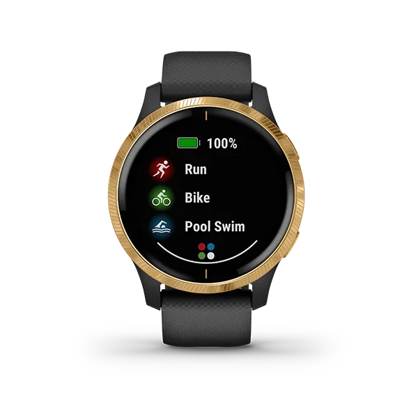 Garmin Venu smartwatch, Black/Gold, certified refurbished