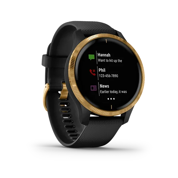 Garmin Venu smart watch, black strap, gold bezel