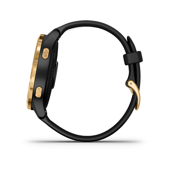 Garmin Venu smartwatch, black band with gold bezel, certified refurbished