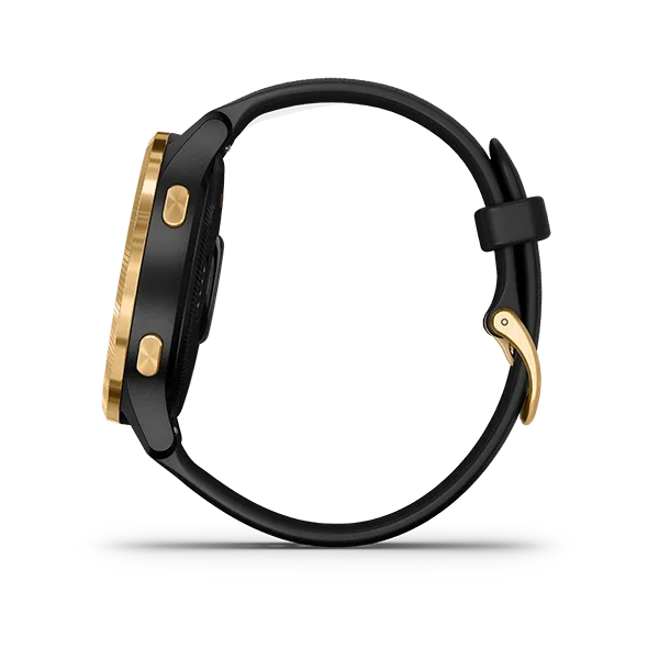Garmin Venu smartwatch, black band with gold bezel, certified refurbished