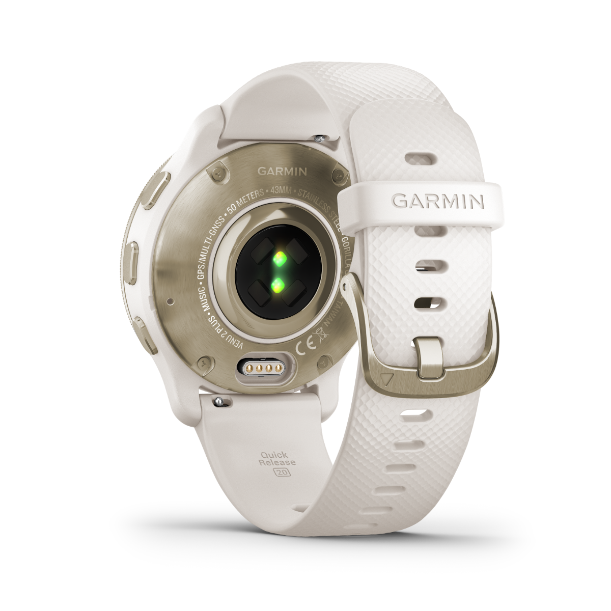 Garmin Venu 2 Plus Cream Gold smartwatch with silicone band, certified refurbished