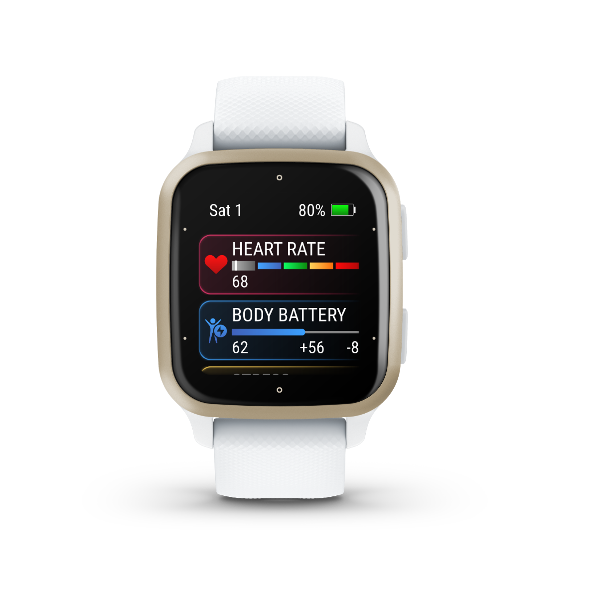 Garmin Venu Sq 2, Cream Gold Aluminum Bezel with White Case and Silicone Band (010-02701-01) by Garmin