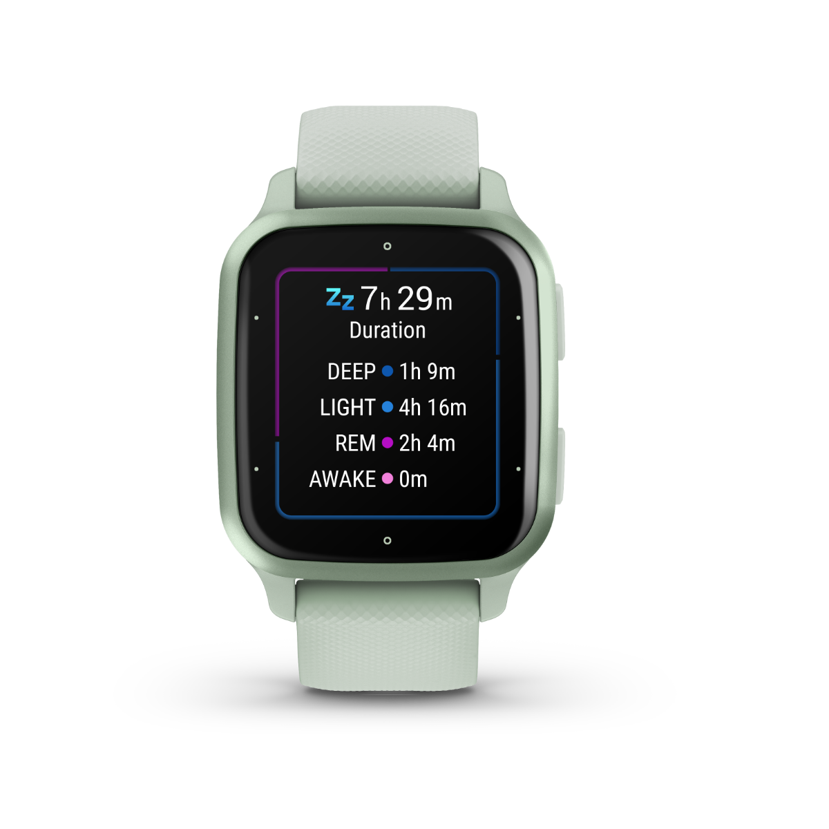 Garmin Venu Sq 2 smartwatch, metallic mint with silicone band, certified refurbished