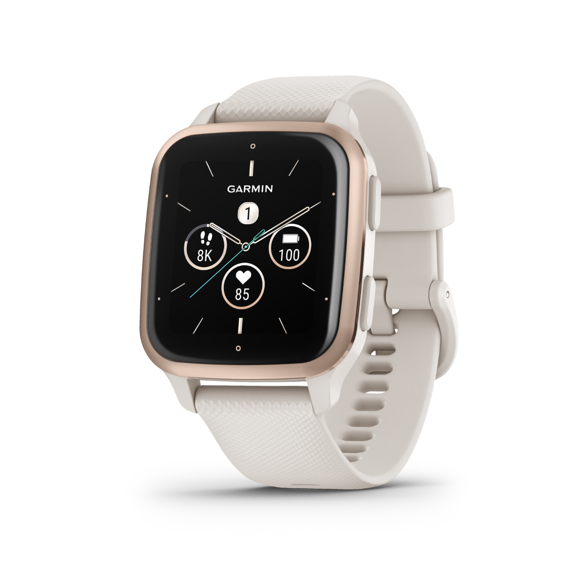 Garmin Venu Sq 2, Music, Peach Gold Aluminum Bezel with Ivory Case and Silicone Band (010-02700-01) by Garmin