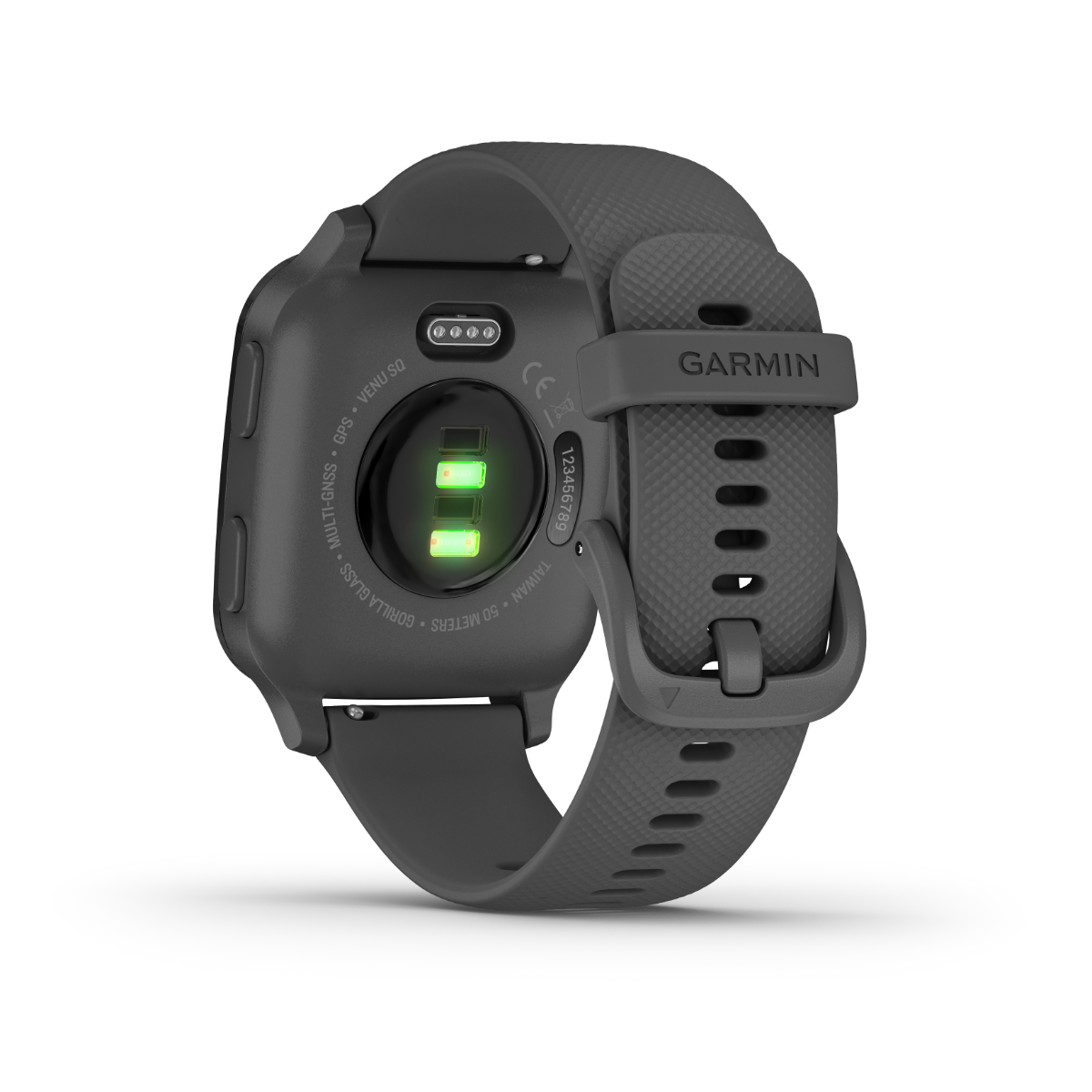 Garmin Venu Sq smartwatch in Shadow Gray with slate bezel and silicone band