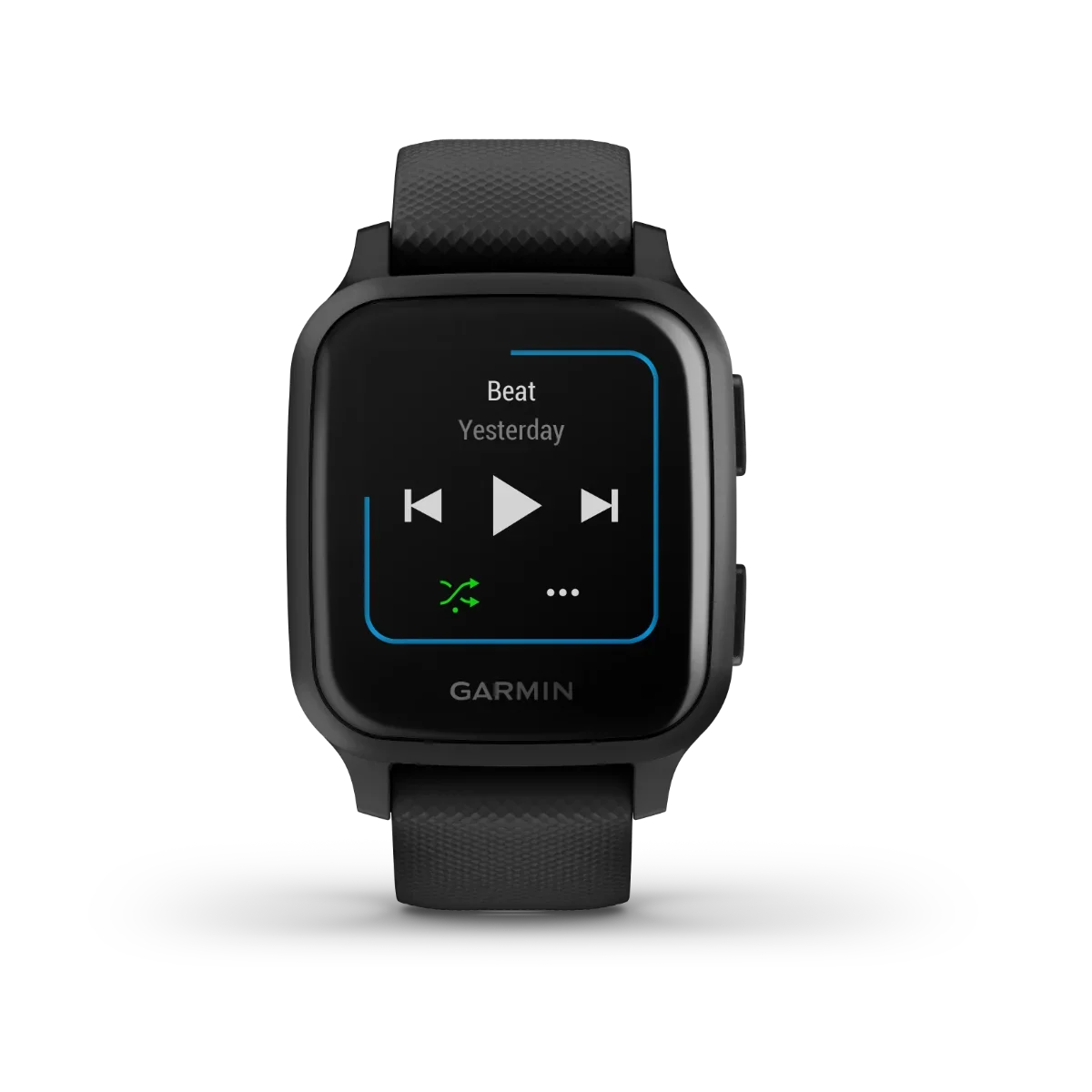 Garmin Venu Sq Music GPS smartwatch, black bezel with black band, refurbished