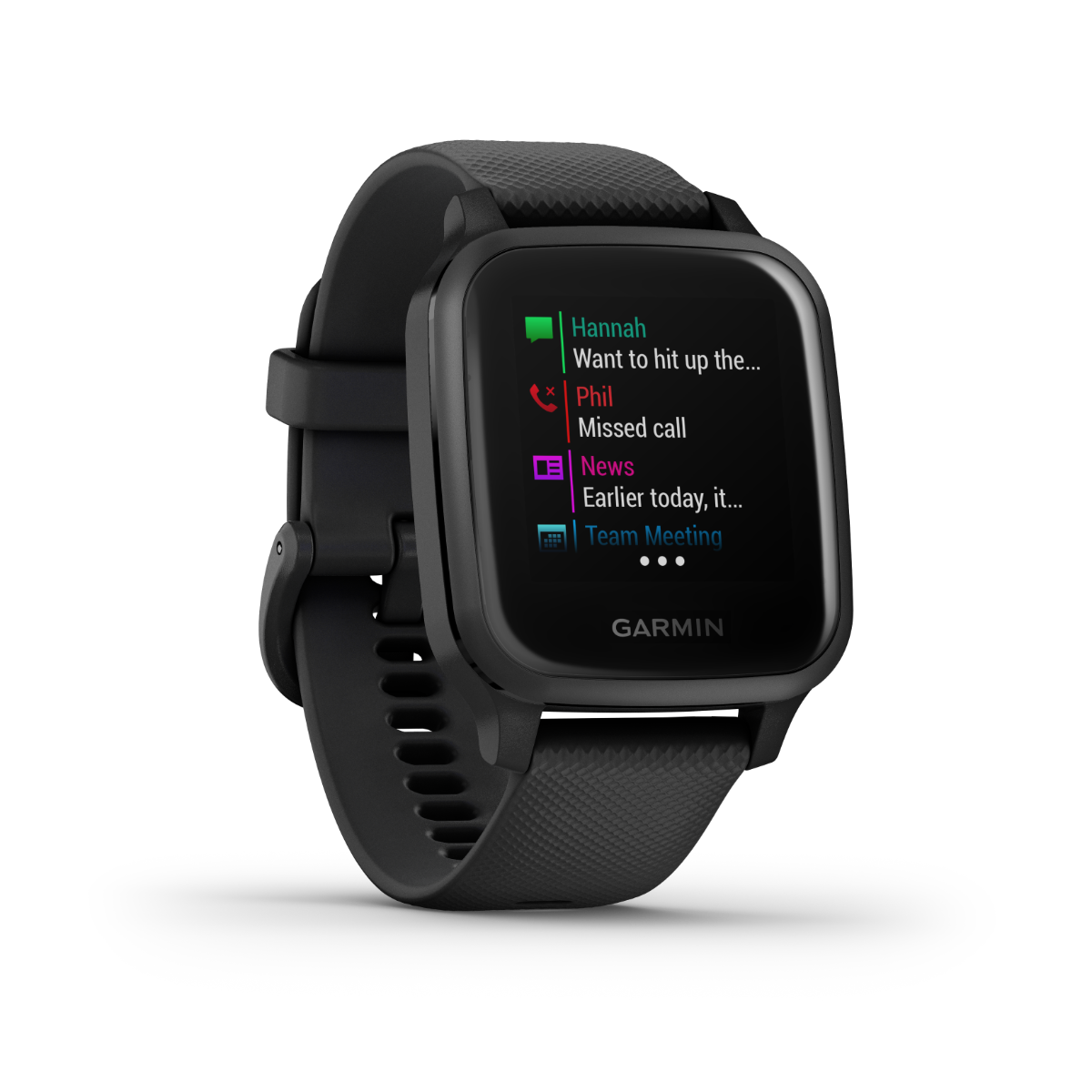 Garmin Venu Sq Music smartwatch in black with silicone strap