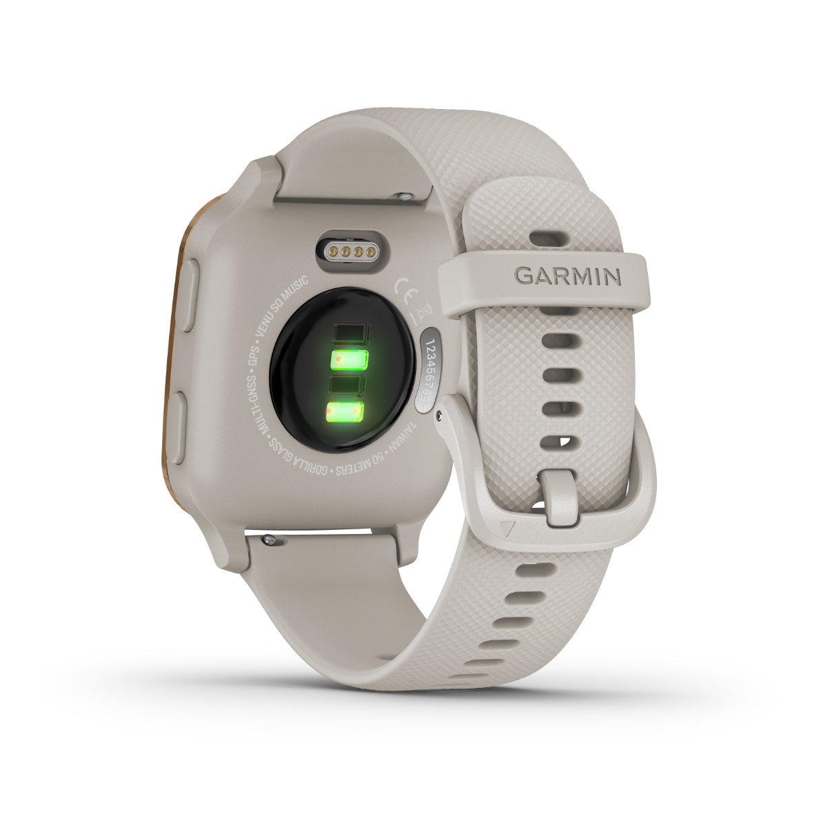 Garmin Venu Sq Music GPS smartwatch, light sand band with rose gold bezel