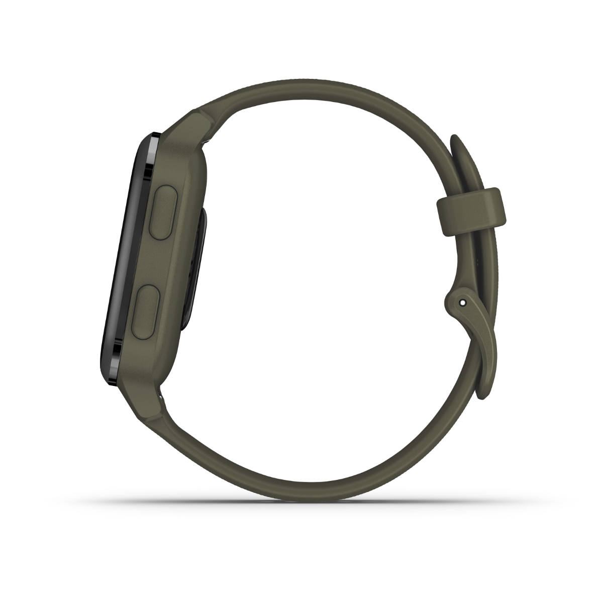 Garmin Venu Sq Music Moss smartwatch with olive-green silicone band