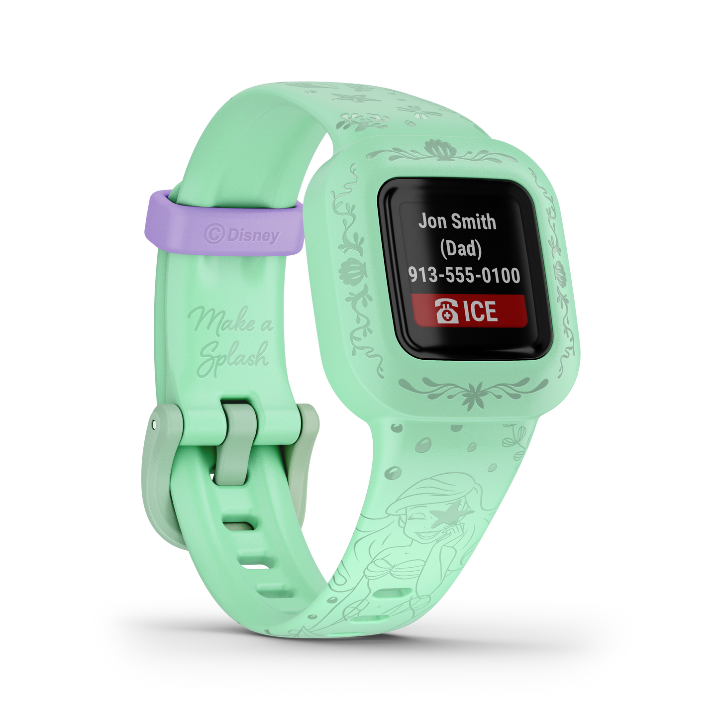 Garmin Vivofit Jr 3 Disney Princess Little Mermaid smartwatch, mint green with lavender strap