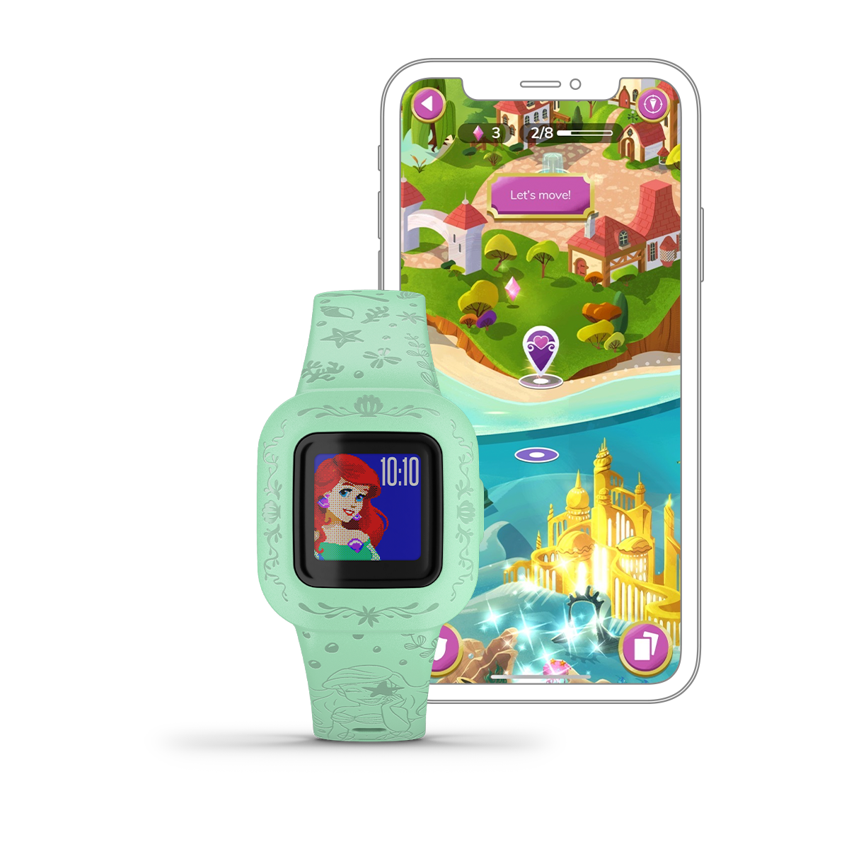 Garmin Vivofit Jr. 3 Disney Princess Little Mermaid smartwatch, mint green with Ariel display
