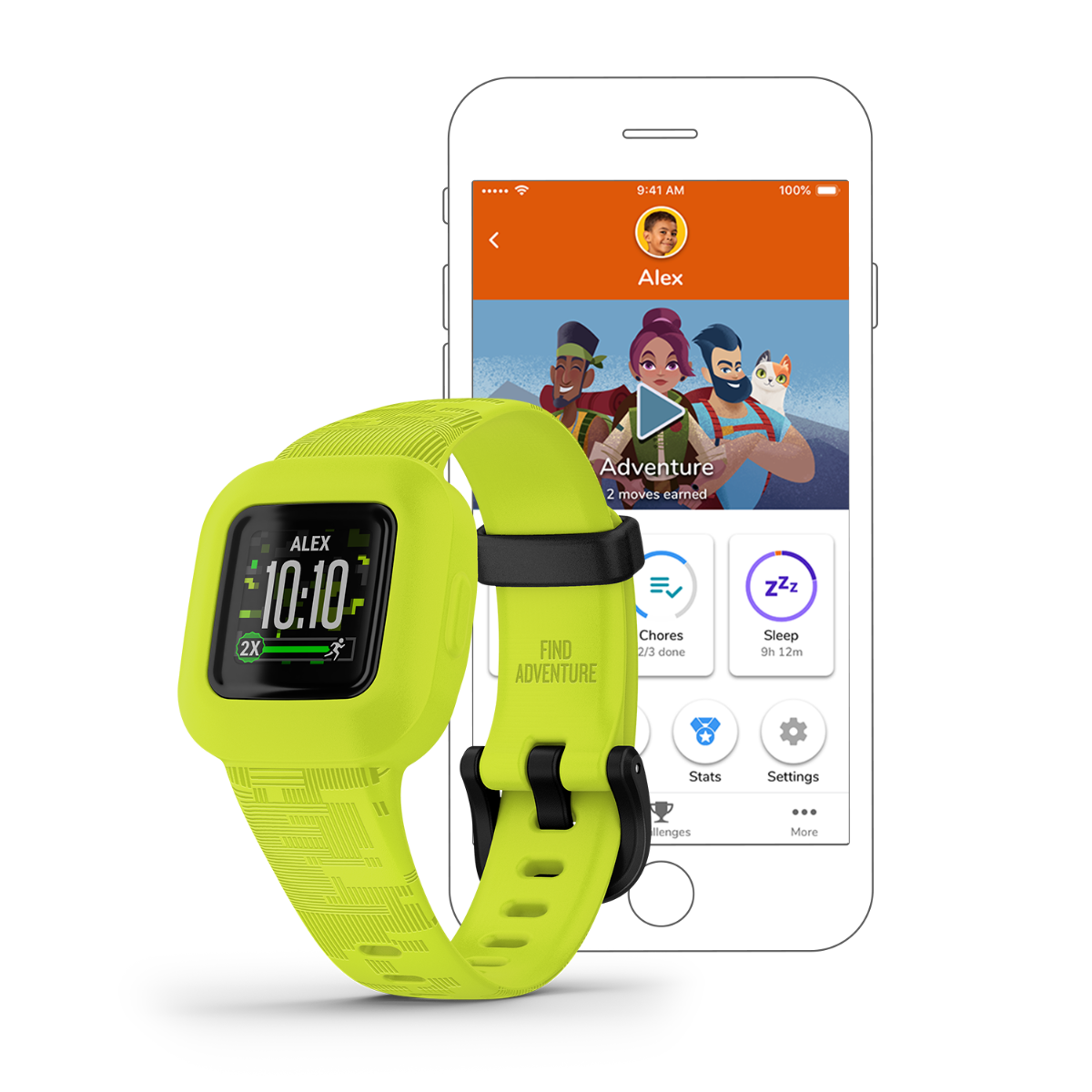 Garmin vivofit jr. 3 Digi Camo neon-green kids' activity tracker with adjustable strap and kid-friendly display