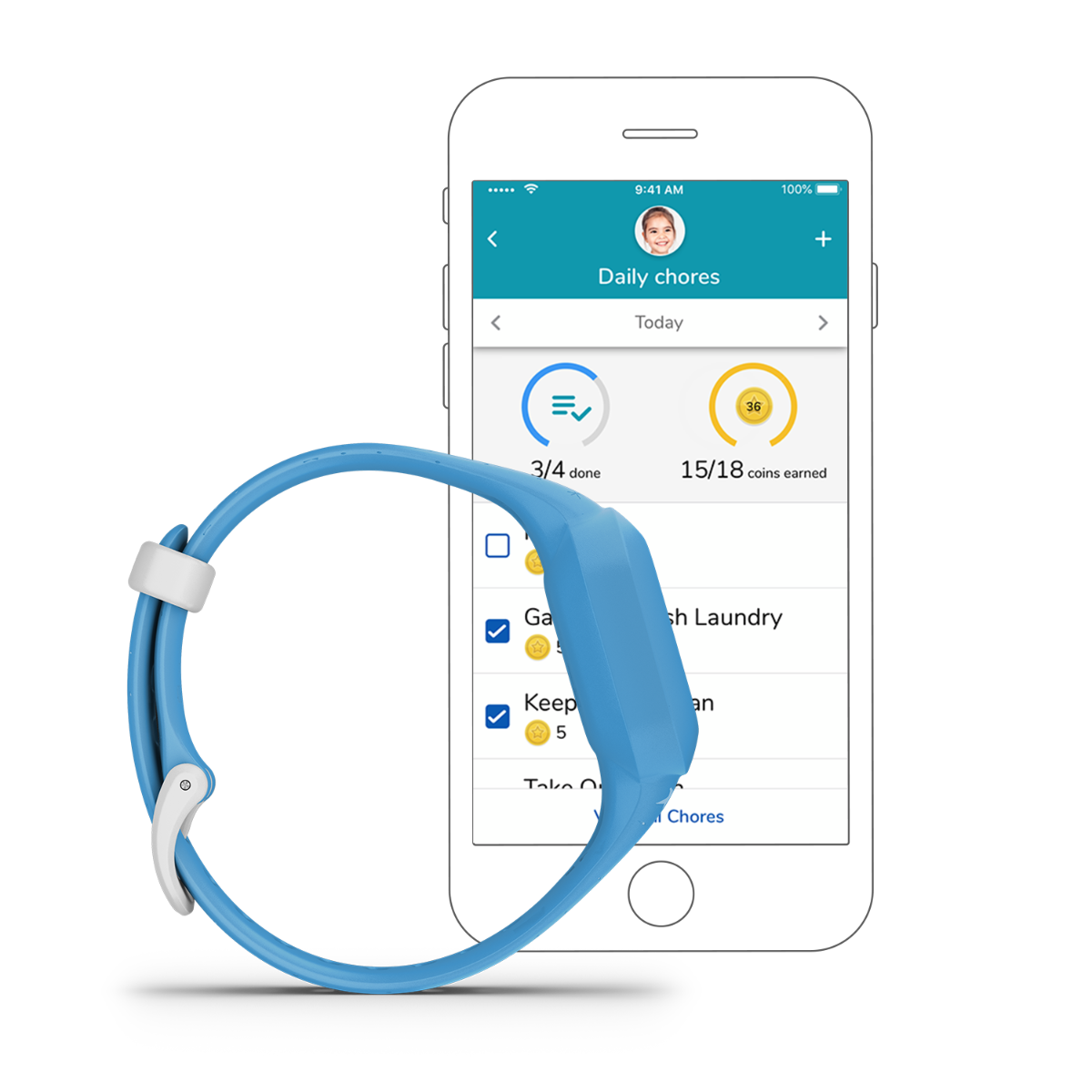 Garmin vivofit jr. 3 blue stars activity tracker and smartphone app display
