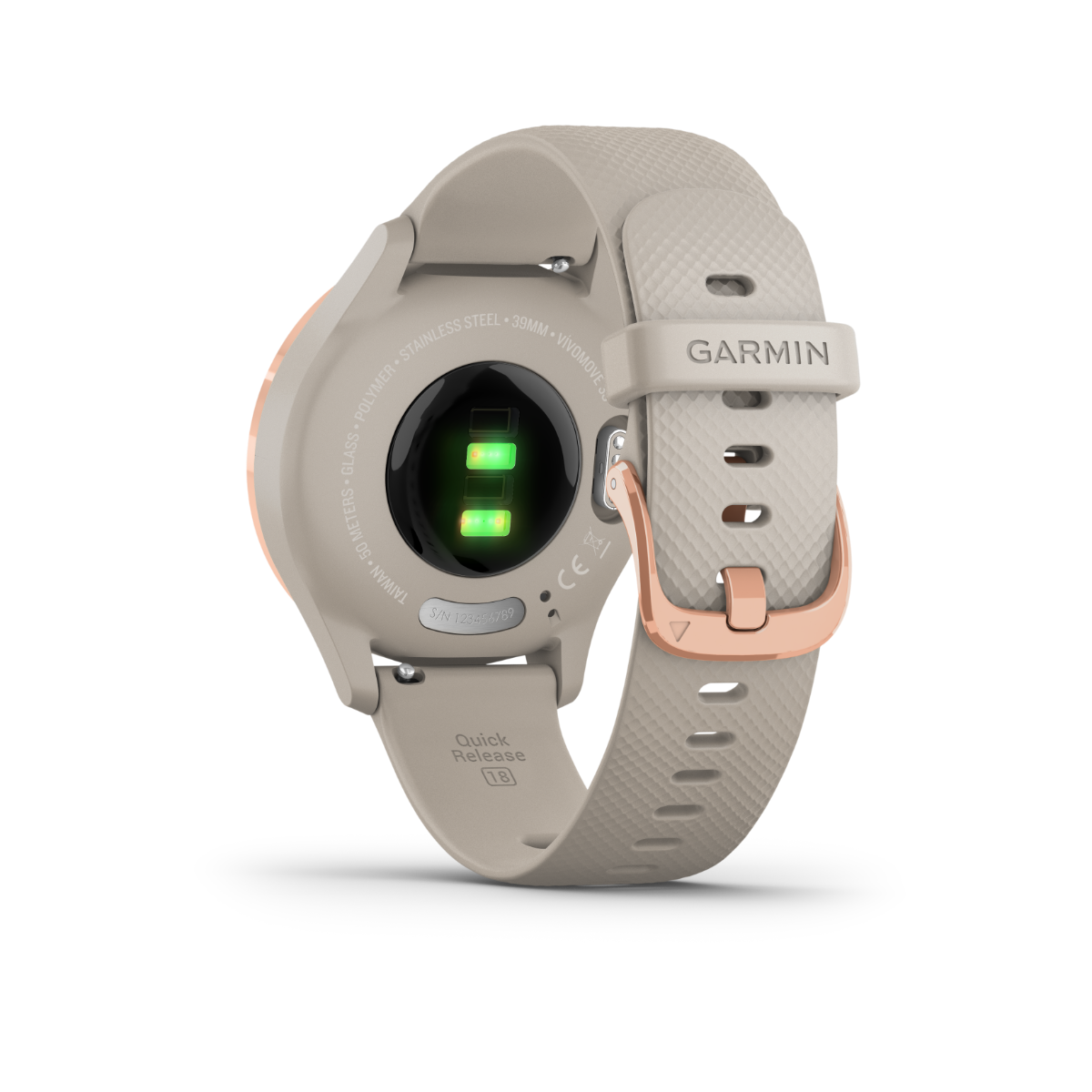 Garmin Vívomove 3S smartwatch, rose gold with light sand band, certified refurbished