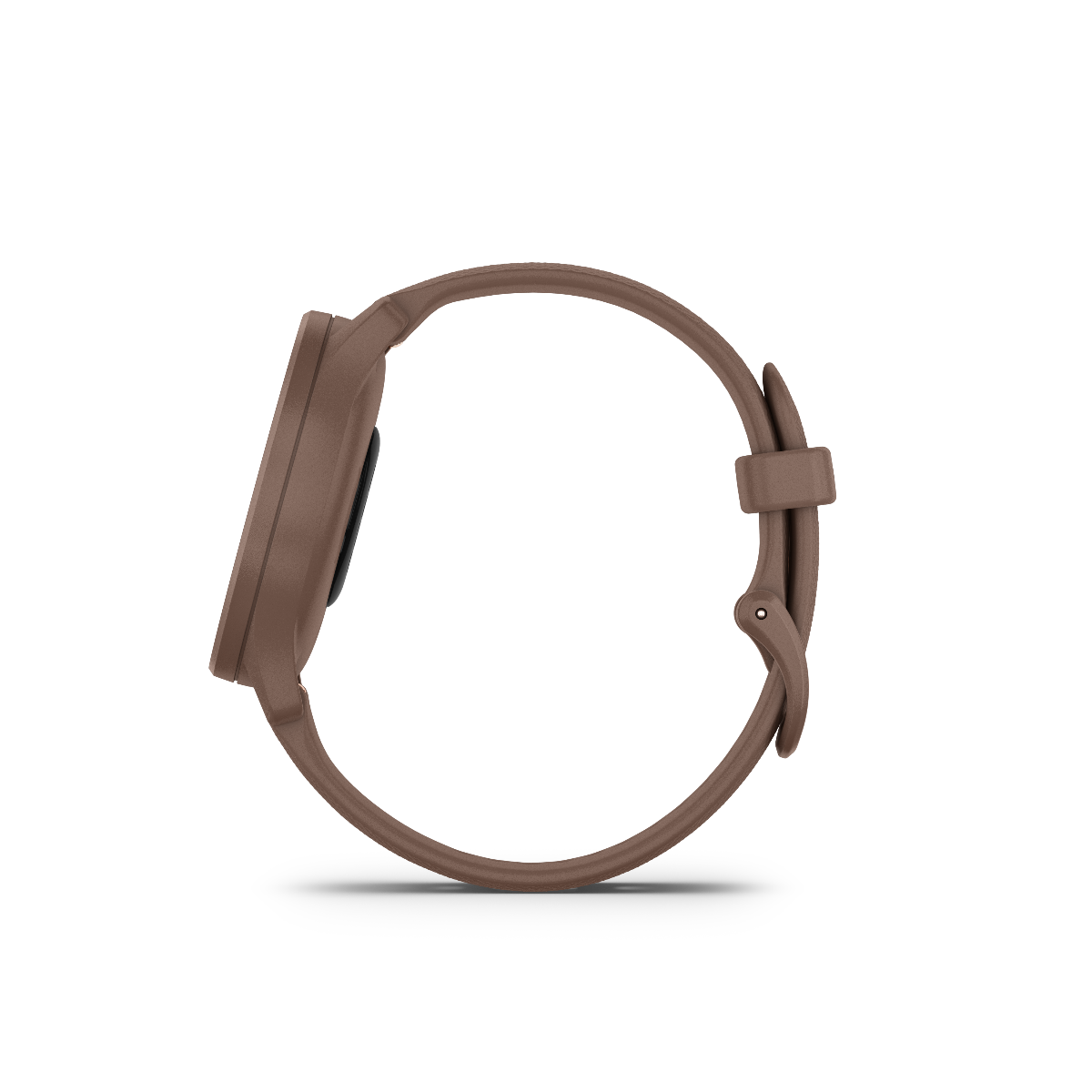 Garmin Vivomove Sport cocoa brown watch with peach-gold accents, side view